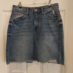 H&M &DENIM Distressed Raw Hem Jean Skirt